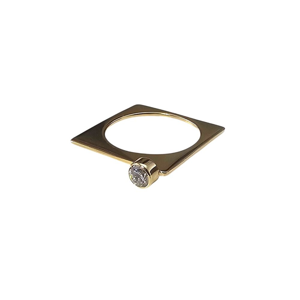 14K Yellow Gold and Diamond Square Ring Size 6.25-6.5 #23838 - Picture 4 of 7